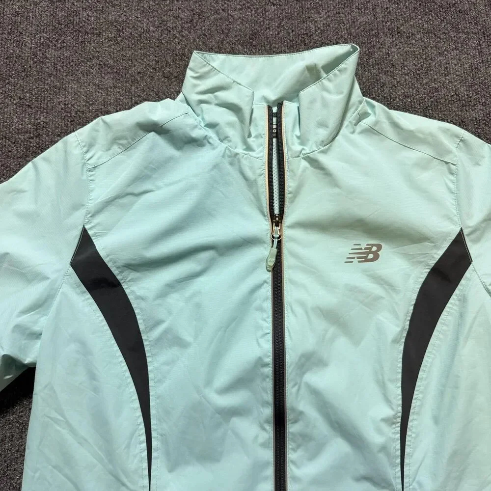 New Balance Jacket Womens Large Blue Colorblock Full Zip Running Windbreaker